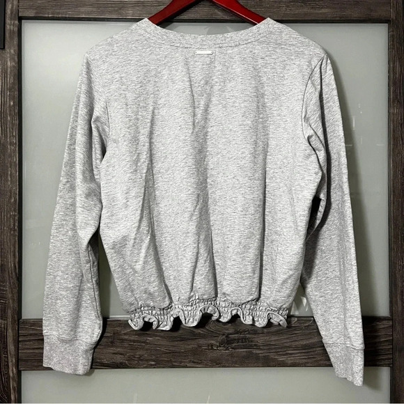 Michael Kors Cropped Smock Ruffle Waist Gray Sweatshirt Size Large Cotton Blend - Picture 5 of 8